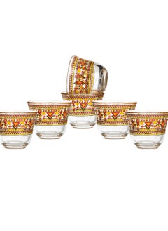 Buy 6 piece glass arabic coffee cups set multicolour in Saudi Arabia