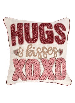 Buy Hugs & Kisses Filled Cushion, White, Red & Beige - 40x40 cm in UAE