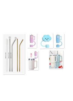 Buy 8 PCS /Set Stainless Steel Straws ,Reusable 1 PCS Cleaning Brush, 3 PCS straw cover, 4 PCS  Steel Straws in UAE