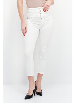 اشتري Women Slim Fit Solid Stretchable 7/8 Denim Jean, White في الامارات