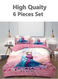 Buy 6-Piece Single Size Cotton Printed Combination Duvet Cover Set Includes 1xFitted Bedsheet 120x200+30cm, 1xDuvet/Bed Cover 160x210 cm, 2xPillowcase 55x80cm, 2xCushion Case 45x70cm Multicolour in UAE