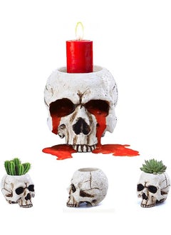 اشتري Skull Candle Holder Skeleton Candlestick Holders Spooky Tealight Cup  Decor Resin Candlestick Crafts for Home Party Graveyard Outdoor Decoration, White, 1 Pieces في السعودية