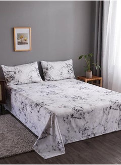 Buy 3 Pieces Flat Bedsheet Set, White Marble Design in UAE