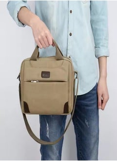 اشتري Men's handbag, portable zipper briefcase, business bag, canvas bag, waterproof, shockproof, wear-resistant, can accommodate 8-inch computer, 28 * 22 * 15cm, brown في السعودية