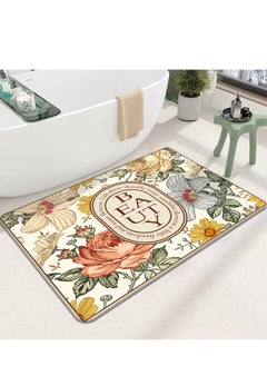 Buy LESTER Anti-Slip Water Absorbent Bathroom Mat, Quick Drying Bathroom Carpet, Non-Slip Entrance Doormat Diatom Leather Floor Mats, Home Decor Set Bathroom Mat Rectangle Shape Flowers Design Multi-Colors 50x80cm in Egypt