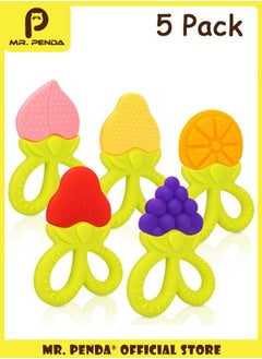 Buy 5 Piece Food Grade Non-toxic Soft Silicone Fruit Teething Toy with Holder, BPA Free Infant and Toddler Silicone Teethers, Soothe Babies Gums for 3 Months in Saudi Arabia