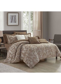 اشتري Allure Grace 7 -Piece Queen Comforter Set 220X240 Cm Taupe في الامارات