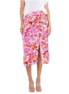 Buy Floral Print High-Waisted Midi Skirt with Side Slit - Colorful Summer Skirt in UAE