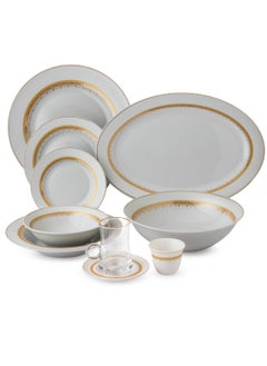 Buy 70-Piece Porcelain Dining Set White Color With Golden Font Enough For 6 People in Saudi Arabia