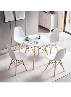Buy A Set Of 5 Pieces, Dining and Coffee Table With Chairs, In A Modern Design For Home and Office, With 4 Chairs, Plastic Stools and Wooden Legs With A Metal Frame From Maas in Saudi Arabia