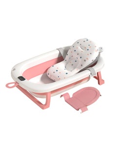 اشتري Portable Baby Bathtub with Temperature-Sensing Thermometer & Bathmat Cushion: Non-Slip Foldable Bath Tub, Infant Shower Basin, Newborn Toddler Bathing Support | Bath Organizers, for 0-2 Years في الامارات