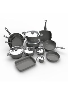 اشتري Top Chef Granite Set Of 19 (Pot 18-20-24-28-30 - Frying Pan 20-24-30 - Oblong Tray 30 - Oven Tray 26 - Grill 28 - Milkpot 16 - Wook 28) Gray في مصر