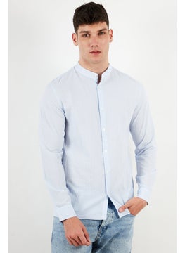 Buy Men Slim Fit Stripe Long Sleeves Casual Shirt, White/Blue in UAE