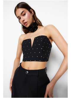 Buy Black Crop Shiny Stone Bustier TPRSS23BS00130/Black in Egypt