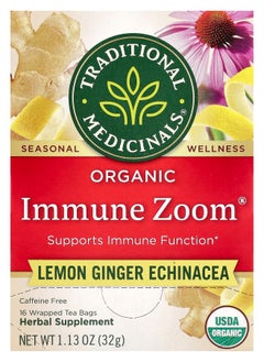 Buy Organic Immune Zoom® Lemon Ginger Echinacea Caffeine Free 16 Wrapped Tea Bags 1.13 oz (32 g) in UAE