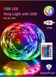 اشتري RGB LED Strip Lights for bedroom - Multicolor with Remote, USB Powered, Waterproof, Perfect LED lights for Bedroom, TV, Desktop PC, Fish Tank Decoration. Wall Strip Lights, 2m, 5m, 10m في السعودية