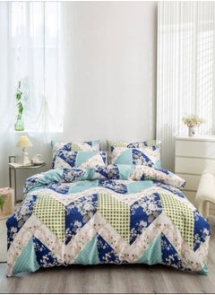 Buy Bedding Set Without Filler Blue Color Zigzag And Flower Design Queen/Double Size Set Includes 1 Duvet Cover - 200*230Cm, 1 Flat Sheet - 230*250Cm, 4 Pillow Cases - 50*75Cm. in UAE