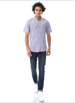 Buy Solid Linen Short Sleeve Oxford Shirt _ Royal Blue in Egypt