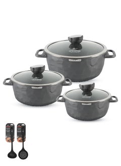 اشتري Pots Set 8 pieces - Cookware set Induction Bottom, Granite Non Stick Coating, Die Cast aluminum 100% PFOA FREE Casserole Set include Casseroles 20/24/28CM And Silicone Utensils في الامارات