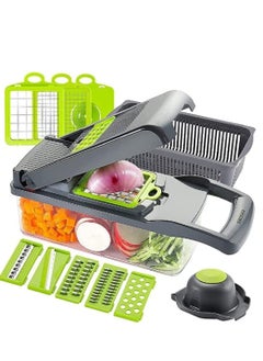 اشتري Vegetable shredder, food shredder, slicer, grater, multi-function with handle multi-blade kitchen food vegetable shredder with container drain basket fruit onion potatoes, 12 pieces في الامارات