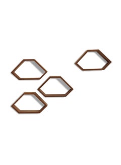 اشتري Deja Set of 4 Decorative Hexagon Wall Shelf 32x18x10cm- Brown في الامارات