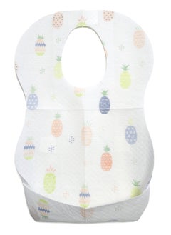 اشتري Disposable Baby Bibs (Pack of 50), White with Fruits pattern, Individual pack, Travel Bibs For Babies, Food Catcher And Leak Proof, Sticky Snap Closure في الامارات