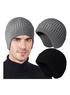 Buy SYOSI Winter Beanies with Ear Flaps for Men Women, Stocking Caps Warm Ear Flap Hat with Fleece Lined Knit Brimmed Ski Cap in UAE