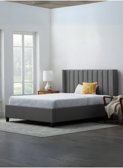 Buy Audrey Tufted Upholstered Bed 200x150 Queen Size Grey Color in UAE