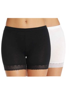 Buy Women's/Girl's Cotton Lycra Shorts with Lace Trim Cycling Shorts/Safety Shorts/Under Skirt Shorts/Night Shorts, Free Size, Black/White (Pack Of 2) in UAE