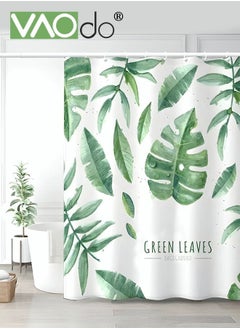 اشتري Polyester Printed Shower Curtain Green Leaf Image Printing Easy to Clean Polyester Material Thickened and Impermeable Machine Washable Warm Shower Curtain Waterproof and Mildew Proof Shower Curtain في الامارات