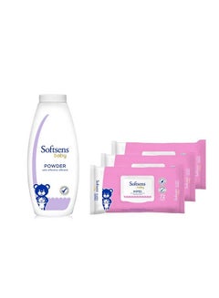 اشتري Baby Skin Care Duo With Baby Powder (200G) & Baby Wipes With Lid (3 Packs72 Cloth Wipes) ; Gentle & Hypoallergenic في السعودية