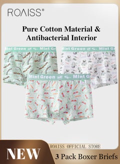 Buy Pack of 3 Men Underwear Printed Pattern Boxer Briefs Breathable and Antibacterial Pure Cotton Material Youthful Mid Rise Underwear with Comfortable and Breathable Crotch Suitable for Couples in Saudi Arabia