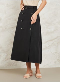 اشتري Button Detail Wrap Front Midi Skirt في السعودية