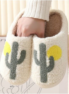 Buy New Style Cactus Pattern Comfortable Home Slippers Autumn and Winter Plush Warm Thick-soled Bedroom Indoor Slipper for Women Men Couple in UAE