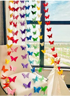 اشتري Party Butterfly Paper Garland,7 Colors 2 Meters 3D Butterfly Banner Hanging Decoration for Wedding, Baby Shower, Birthday في الامارات