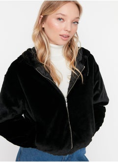 اشتري Black Hooded Plush Coat TWOAW23MO00301 في مصر