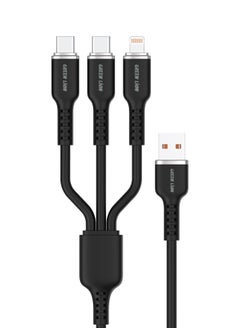 اشتري 3 in 1 Silicone Cable / USB-A to Lightning / USB-A to USB-C1 / USB-A to USB-C2 / Long Length / 10000 Bends / Charge & Sync / Secure & Safe / High Transfer Speed / Quick Charge Technology / Wide Compatible / LED Light - Black في الامارات