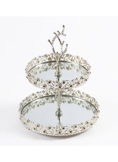 اشتري Elmas 2 - Tier Round Platter, Silver - 29x21x21 cm في الامارات