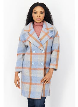 Buy Women Checked Long Sleeve Trench Coat, Rust/Blue in UAE