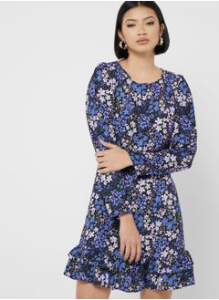 Buy Floral Print Ruffle Hem Dress in Saudi Arabia