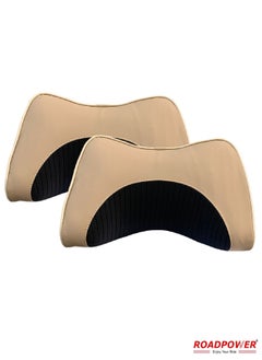 Buy Car Pillow Car Neck Pillow For Neck Pain Relief And Car Seat Memory Foam and Washable Cover Car Headrest Pillow Set Of 2 Black Beige in UAE