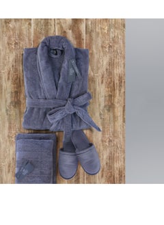 Buy Bathrobe - 100% Soft cotton - Grey - 4 Pieces set in UAE