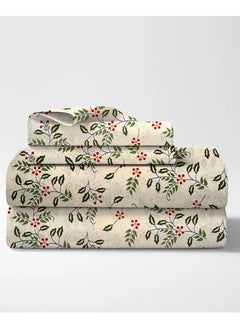 اشتري Flat Bed Sheet Set Green Leaves - High Quality Microfiber 200GSM Light Weight - Everyday Use Bed Sheet Printed Sizes Single Queen King في السعودية