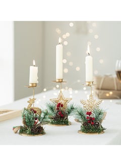 Buy 3 Pcs Christmas Candlestick Holders for Taper Candle,Candle Stick Holder Bundle Snow Star Reindeer Pine Red Berry for Party Events Christmas Holiday Dinning Table Home Mantel Decorations in UAE