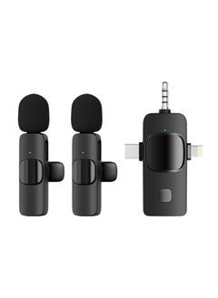 Buy Dual Wireless Microphone for All Smartphones (Android + iOS) iPhones Laptops Desktops BT Speakers and Cameras Mic for YouTube Videos Reels Podcast Interviews Online Teaching Vlogs (Black) in UAE