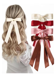 Buy 4PCS Silky Satin Hair Bows Hair Clip, Hair Ribbon Ponytail Holder Accessories Slides Metal Clips, Double Ribbon Hair Accessories for Women Girls Toddlers Teens Kids in UAE