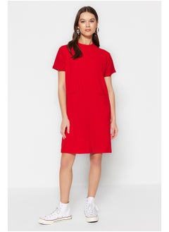 Buy Red Crepe Mini Smart Crepe Dress with Pocket-Looking Opening at the Waist/Skater TWOSS23EL01802 in Egypt