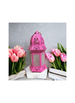 Buy Ramadan Metal Glass Lantern - 12 Inch Fuchsia Decorative Islamic Style - Unique Design Decorative Look in Egypt