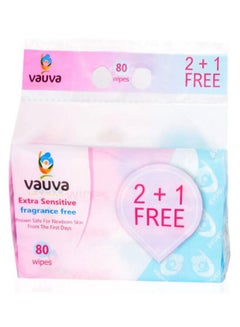 Buy Baby Wipes Extra Sensitive 80 Wipes 2+1 Free in Saudi Arabia