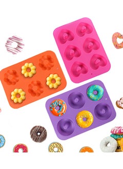 اشتري Silicone Donut Pan Set, Non-Stick Baking Pans for Doughnuts, Muffins, Cakes, Bagels, Easy Pop Out Design - Oven & Dishwasher Safe(Set of 3) في السعودية